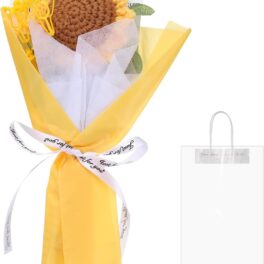 QUARKZMAN Boeket gehaakte bloemen boeket met zonnebloemen, handgemaakt, gehaakt, kunstbloemen voor Moederdag, verjaardag, afstudeerfeest, geel