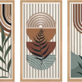 Yixuan 3 Stuks Muursculpturen Houten Decoratie, Boho Chic Wanddecoratie met Geometrische patronen, Moderne Geometrische Muurkunst voor Woonkamer, Slaapkamer, Gang, Kantoor