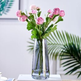 Premium kwaliteit grote kristallen glazen vaas - prachtig grijs 22 cm hoog voor thuis, kamer en boerderij decor - bloem middelpunt