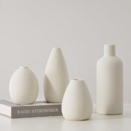 CEMABT Witte keramische vaas, set van 4 unieke bloemenvazen, decoratieve moderne vazen voor thuisdecoratie, tafel entree (wit)